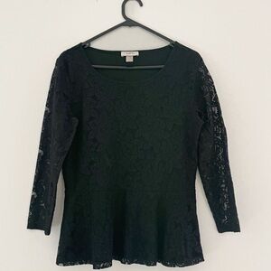 LOFT Black Lace‎ Peplum Top – Size M
